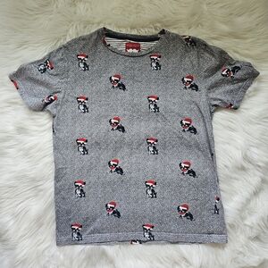 Christmas Holiday Santa Pug Puppy Dog Denim & Flower 14/15 16